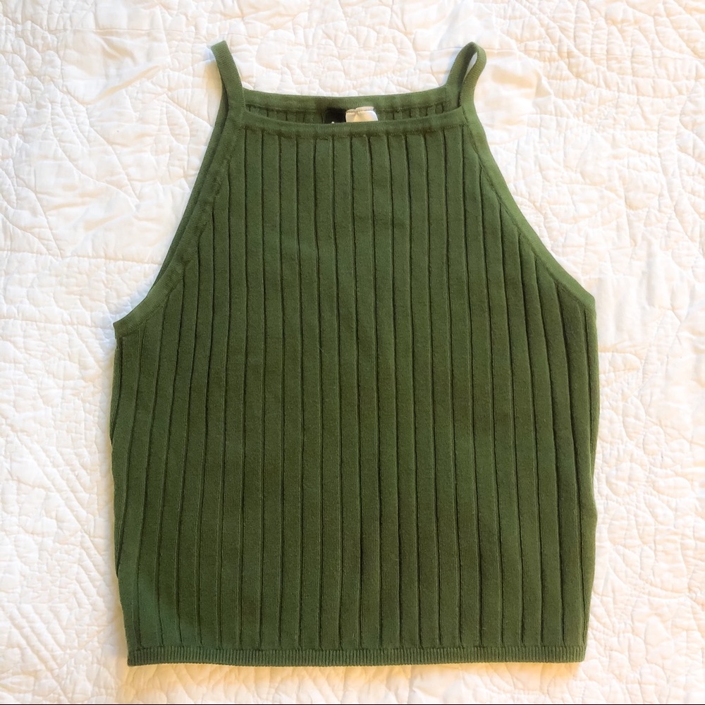 Divided olive green ribbed tank top